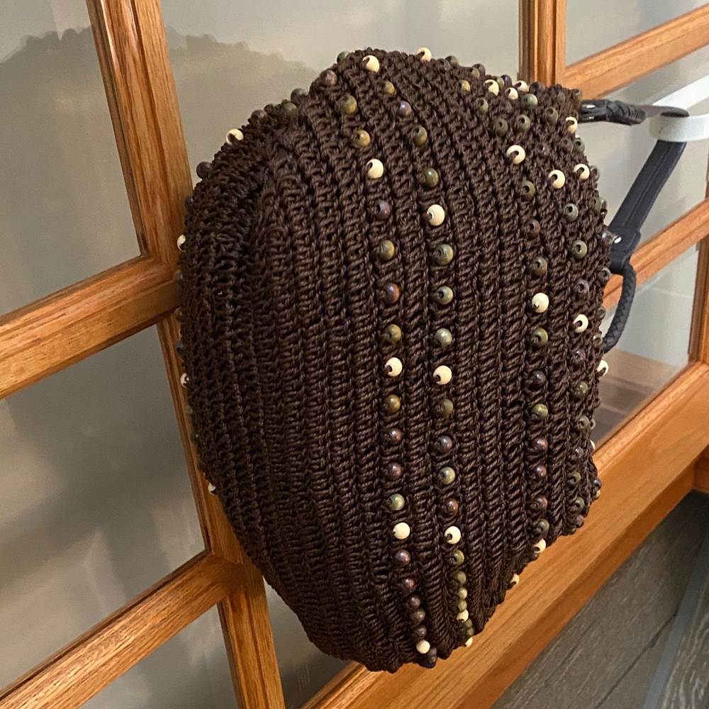 Chic Chocolate Brown Beaded Crocheted Slouchy Hobo Shoulder Bag, NWOT - Picture 5 of 14